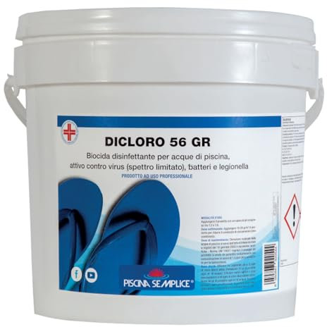 Piscina Semplice Dicloro Granulare 56 – Cloro Rapido per Trattamento Acqua Piscina, Ideale per Mantenere l’Acqua Limpida e Pulita, Formato 5 kg