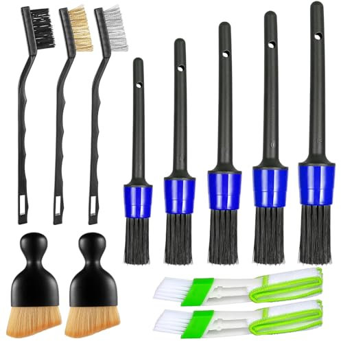 GOTRUST 12pcs Brocha Limpieza Coche Motor Set, Cepillos para Detalles de Coche, Pincel Limpiador Autos Interior y Exterior, Cepillo Detalle Coche de Auto para Llantas, Tablero