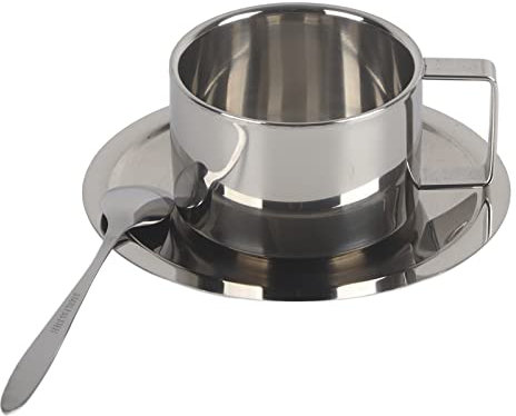 Fuerdich Juego de tazas de café de acero inoxidable, tazas de café expreso, juego de tazas de café con aislamiento, tazas de doble pared de acero inoxidable, tazas de café de doble pared,