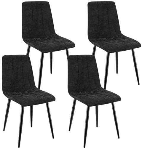 ANVOFONG Esszimmerstühle 4er Set,Küchenstuhl aus Leinenstoff,Polsterstühle mit Eisenfüßen,Stuhl Schlafzimmer,schminkstuhl,Wohnzimmer Stühle-Schwarz