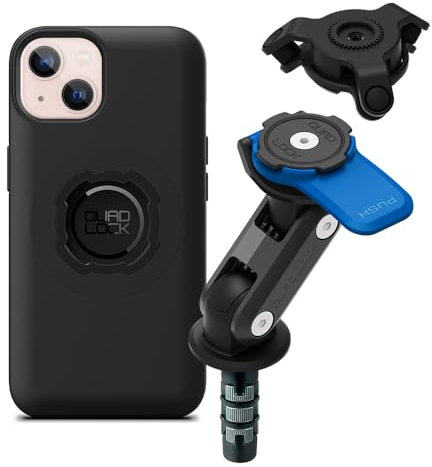 Quad Lock Motorcycle Fork Stem Phone Mount Kit with Vibration Dampener and iPhone 13 MAG Case