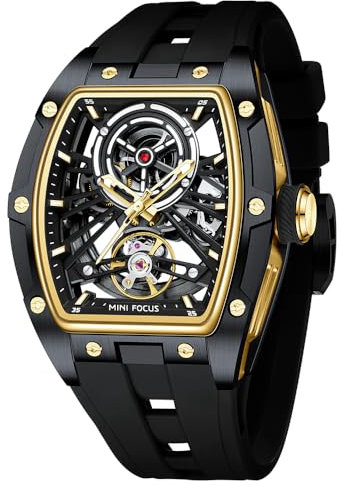 AIMES Tonneau Herren-Automatikuhr, luxuriös, Skelett-Uhren für Herren, automatischer mechanischer Aufzug, wasserdicht, analog, einzigartig, cool, quadratisch, großes Zifferblatt, Armbanduhr mit
