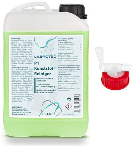 LABROTEC® P1 Kunststoffreiniger 3L mit Dosierhahn – Effektiver Reiniger für Fensterrahmen, Autos, Sneaker, Böden, Rolladen, Jalousien und Gartenmöbel. Gegen starke Verschmutzungen (3 Liter)