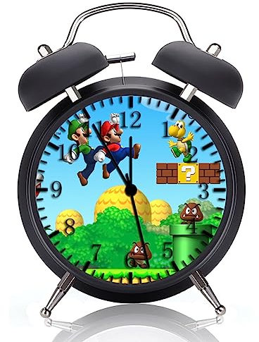 Twin Bell Mario Luigi Wecker mit Nachtlicht, leise, nicht tickend, 10,2 cm, Metak- und Glas-Zifferblatt, ideal als Dekoration oder Geschenk, W164