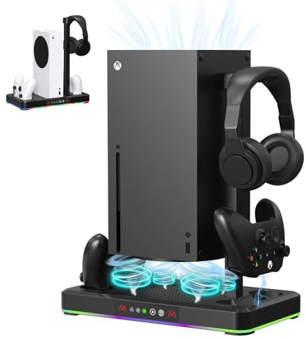 Cooling Stand for Xbox Series X/S Console with Controller Charging Dock and Headset Holder, Xbox Series Accessories, Cooler Station System