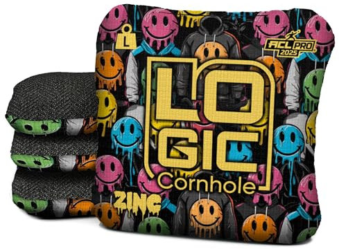 Logic Cornhole Drip Smiley-Design, ACL-genehmigt, 2025 Briefmarken, Cornhole Bags, doppelseitige Geschwindigkeit, professionelle Qualität (ZINC-L)