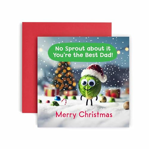 Huxters Weihnachtskarten für Männer – Sprout Christmas Dad Weihnachtskarte für Ihn – lustige Weihnachtskarte für Väter Spaß Happy Christmas – 14,8 cm (Papa)