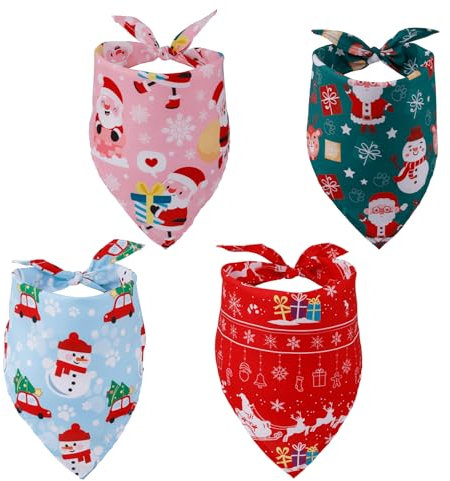 4 Stück Weihnachtshalstücher für Hunde, Süß Weihnachtsmann Schneeflocken-Aufdruck Dreieckstuch für Hunde Atmungsaktiv Weihnachtskostüm, für Kleine Mittelgroße und Große Hunde Katzen (Stil 2)