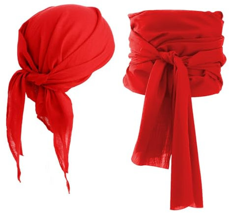 Augesak Pirate Kopftuch + Piraten Gürtel Schärpe, Pirate-Bandana Herren Damen, Piraten Stirnband Taillengürtel, Pirate Accessoires für Halloween Karneval Cosplay-Rot