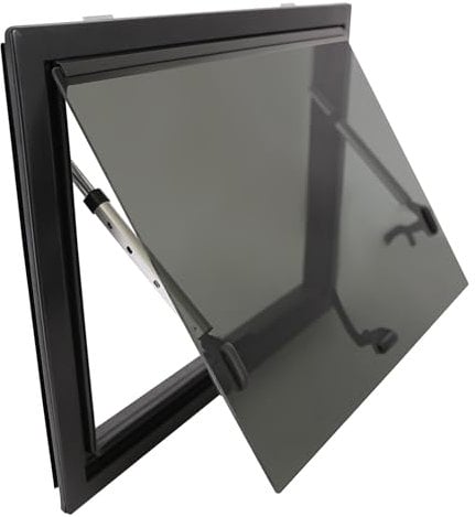 65X50CM Wohnmobilfenster, RV Ausstellfenster mit Schirm und 4mm Hartglas, Wohnmobil Seitenfenster mit 65° Öffnungsgrad des Fensters