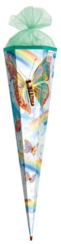ROTH Motiv-Schultüte, Rainbow Butterfly, 85 cm, eckig, Rot(h)-Spitze, Tüllverschluss