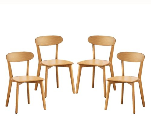 FBNMG Pack de 4 Sillas de Comedor de Ma*dera Ma*ciza,Silla de Cocina de Roble con Respaldo Curvado y Almohadillas Antideslizantes para los Pies para Comedor Dormitorio Balcón(Set of 4, Wood Color)