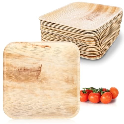 Moritz & Moritz Palmblatt Teller eckig 20 x 20 cm - 100 Nachhaltige Einwegteller - Alternative zu Bambusteller und Bambusgeschirr