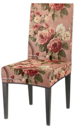 Tavisto Vintage Rose Dining Room Chair Covers Set of 6, Washable Spandex Parsons Chair Slipcovers for Living Room Kitchen, Stretchable Easy Install Protective Seat Covers for Home or Party