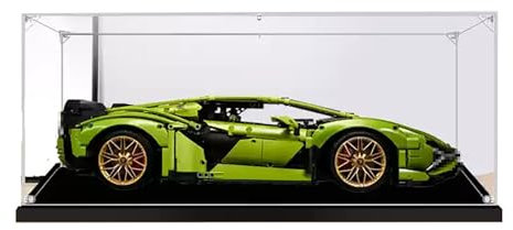 Vitrine für Le-go-42143/42115/42083/42096 – Acryl-Sammelbox für [Fer-rari-Daytona-SP3/Lamborghini-Sian/Bugatti-Chiron/Porsche-911-RSR] – 62 x 30 x 20 cm (2 mm, schwarz)