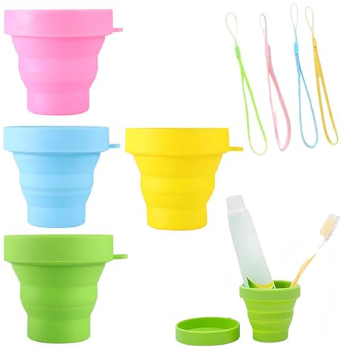 Tazza Pieghevole Retrattile,4pcs Tazze da Viaggio Pieghevoli in Silicone,Tazze Pieghevoli in Silicone,Bicchiere Pieghevole,Bicchiere Portatile,Tazza Riutilizzabile,Adatto per Campeggio ed Escursion