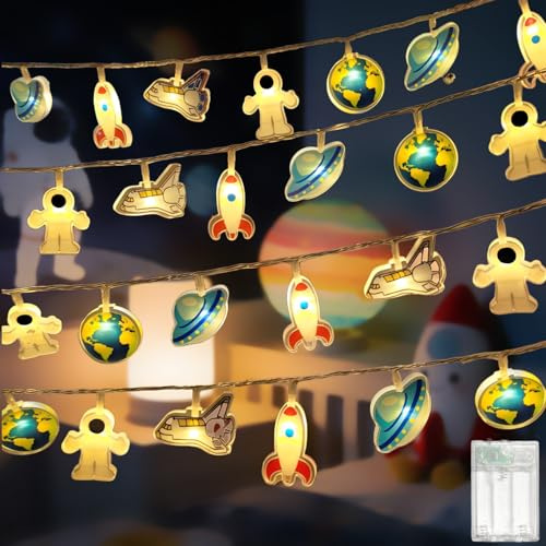 MOLVCE Weltall Lichterkette Kinderzimmer Deko Innen, 1.5M 10 LED Warmweiß Acryl Lichterkette Batteriebetrieben mit Timer, Dekorative Lichter für Schlafzimmer, Kinderzimmer, Zelt, Bett