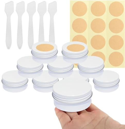 BPackGo Lot de 10 Pots en Aluminium Blanc 50ml - D57mm x H28mm avec Couvercle à Vis, Vides pour Cosmétiques, Crème, Baume, Bougie, Petit Contenant Métallique Voyage Ronde