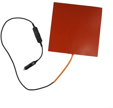 Silicone Heating Pad 12V 100W, 28x28cm Electric Heat Mat with Built-in Thermostat for Temperature Control, Compatible with Food Delivery Bags, Pizza Boxes, Catering Containers