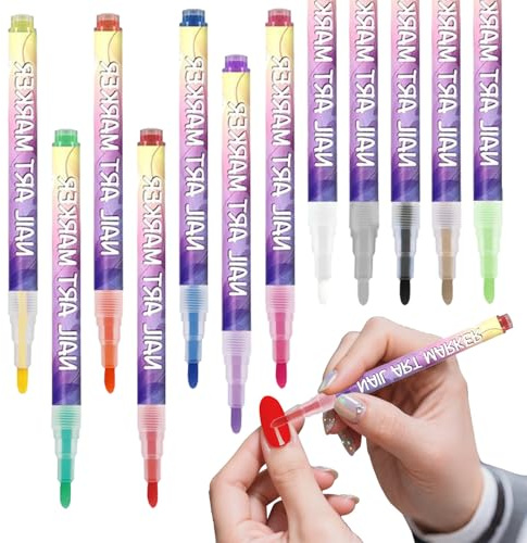 Nagellack Marker - 12 Farben 3D Nagellack Kunst Stift - Stifte zum Zeichnen auf Fingernägeln - Für Frauen, Für Zuhause Und Salon, Formelle Hochzeiten, Reisen, Maniküre, Lockere Feste Sowie