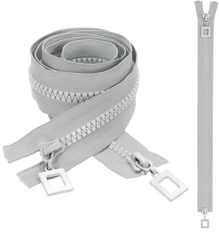 QUARKZMAN 2 Stück Schwere Reißverschlüsse #8 39 Zoll Zwei-Wege-Trennreißverschluss Große Kunststoff-Reißverschlüsse Metall-Reißverschlussgriff Reparatur Ersatz Für Jacken Mäntel Nähen Grau