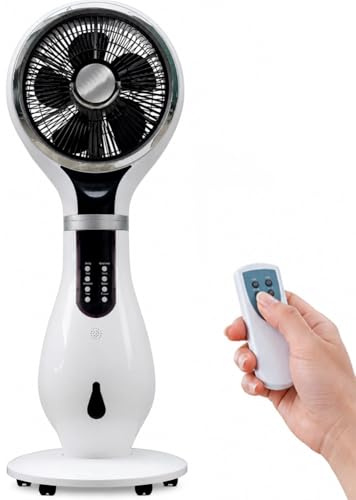 BAKAJI Ventilatore con Ruote a Piantana 80W Combinato 3in1 LED Display con Umidificatore, Anti Zanzare e Funzione Ionizzatore, Air Fun Diametro 40 cm e Alt. 110cm, Spegnimento Automatico, Telecomando