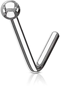 Paula & Fritz® L-Form Kugel Nasen-Piercing Nasenpiercing-s Nose für Nasenfluegel als Nasenschmuck Nasenstecker Nostril Edelstahl Chirurgenstahl 316L Silber Stabstärke 0.8mm