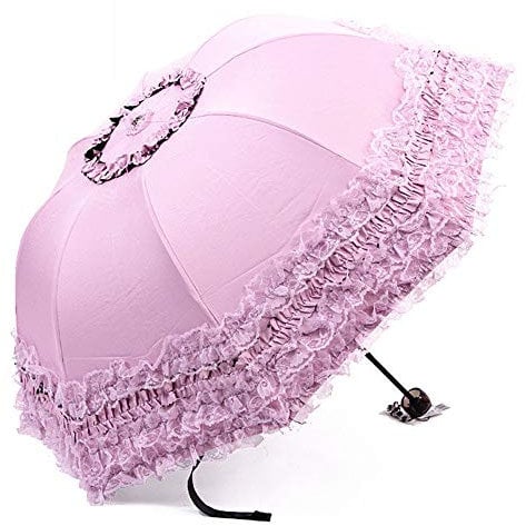 YUEHUA Princesa Encaje Vintage Cordón UV Parasol plegable Paraguas de bordado de flores en 3D 3 Plegable Azul Días de lluvia, días de nieve, días soleados están disponibles
