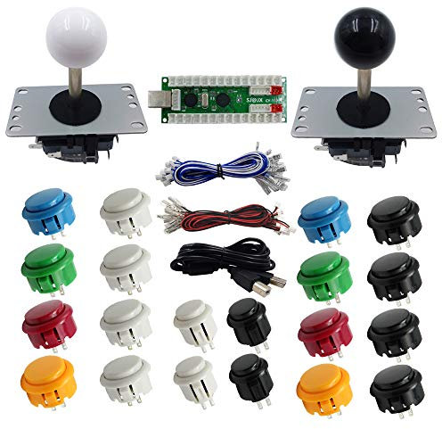 SJ@JX Arcade DIY Kit 2 Player Arcade Controller USB Encoder Zero Delay Arcade Joystick Button Retropie Raspberry Pi MAME Jamma