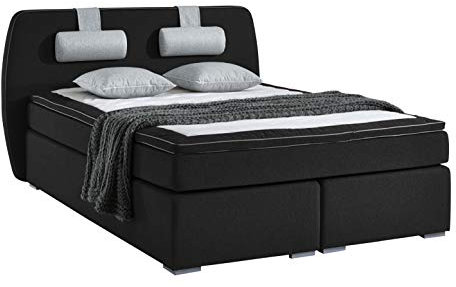 Atlantic Home Collection Boxspringbett REX, 140 x 200 cm, inklusive Topper (Härtegrad H2) und Nackenkissen, schwarz
