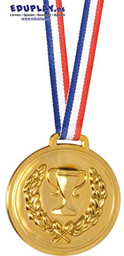 EDUPLAY 130274 Kunststoff-Medaille mit Sicherheitsverschluss zum Beschriften, Gold