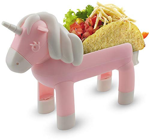 Vezna Home Goods Unicorn Taco Holder - Kids Plate with Divider Holds 2 Shells - Novelty Taco Stand - Plastic Taco Server
