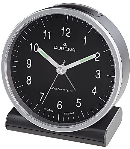 Dugena Funkwecker 4460944, Funksignal für MEZ/CET, mit Weckzeiger, Weckwiederholung, Zifferblattbeleuchtung, ansteigendes Wecksignal, Maße 102 x 108 x 55 mm