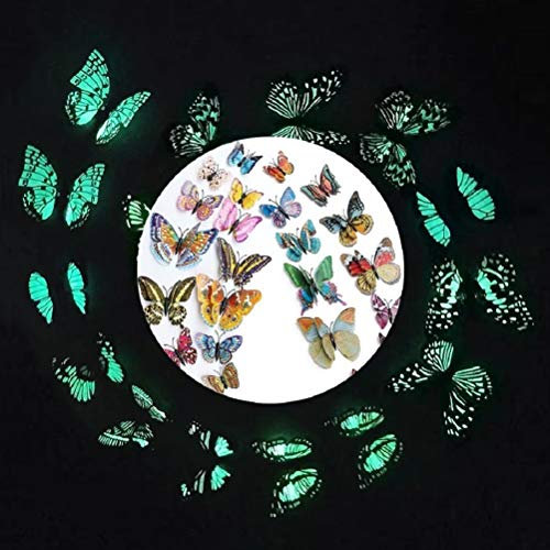 WandSticker4U®- 24er hochwertige 3D SCHMETTERLINGE LEUCHTEND mit Doppelflügel & Magnet I Schmetterlinge Deko für die Wand Kühlschrank Fenster Möbel Wohnzimmer Kinderzimmer Küche Butterfly