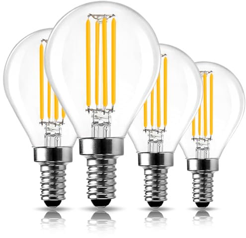 LangPlus+ LED Glühbirne E14, 4W LED Filament Glühlampen Dimmbar, Warmweiß 2700K Leuchtmittel, 40 Watt Lampen Ersetzt, Golfball G45 Tropfenform Birne, 220-240V Mini Globe Energiesparlampe, 4 Stück