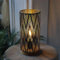 JHY DESIGN Lampe de table 28cm équipé d'une minuterie de 6 heures chambre salon bureau abats-jour et pieds led fer forgé avec base en bois cylindrique sculptée moderne pour salon(motif W)