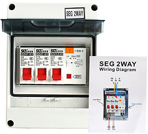Consumer Unit IP65, 2 Way Mini Leakage Circuit Breaker RCD 40A 30mA 2MCB 6A+16A Circuit Breaker Panel for Caravan Garage Consumer Unit