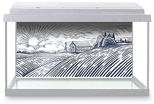 DV DESIGN Fish Tank Background 90x45cm - Farming Fields House Art Drawing Waterproof Vinyl Static Cling #21502