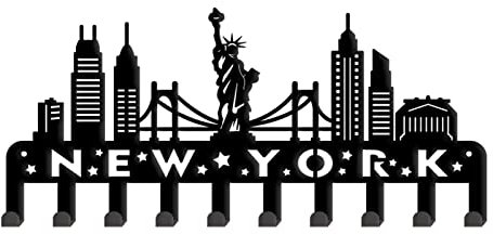 SUPERDANT New York City View Wandhaken Freiheitsstatue Schlüsselhalter Dekorative Haken Kleiderbügel Edelstahlhaken Wandmontage Dekorativ Mit 10 Haken Für Schlüsselhaken Hüte