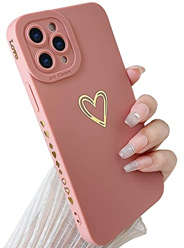 SmoBea Compatible with iphone 11 Pro Case, Cute Gold Heart Pattern Phone Case for Women Girls With Side Small Love Pattern Silicone Protective Shockproof Phone Case (pink)