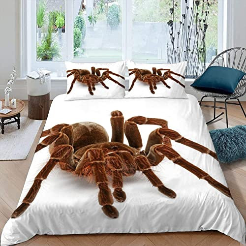 TAOLU Spinne Bettbezug 200x200 Bettwäsche-Set Atmungsaktive Mikrofaser Bettbezüge mit Reißverschluss und 2 Kissenbezug 80x80 cm Vogelspinne Bettwäsche 200x200 für Kinder Erwachsene