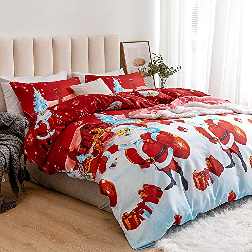 Father Christmas Royal Santa Claus Merry Santa Xmas Duvet Quilt Cover & Pillowcase Bedding Set Multi-Colour Snowman Presents Set Ultra Soft Easy Care, Modern Design-K
