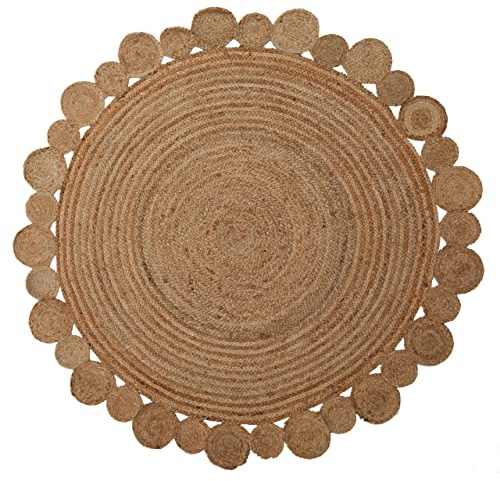 Premier Housewares Round Jute Rug For Living Room/Hand Crafted Jute Rug For Terrace/Eco Friendly Rugs For Bedrooms W152 x D152 x H1cm Weight 4.2kg.