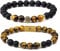 LIVLOKO Mens Bracelet Leather Black Multi-Layer Bracelet for Men Magnetic Clasp Rope Wristband Mens Gift for Boyfriend (Medium to Large 20-22cm, H. Tiger-Eye Black Agate Stacked)