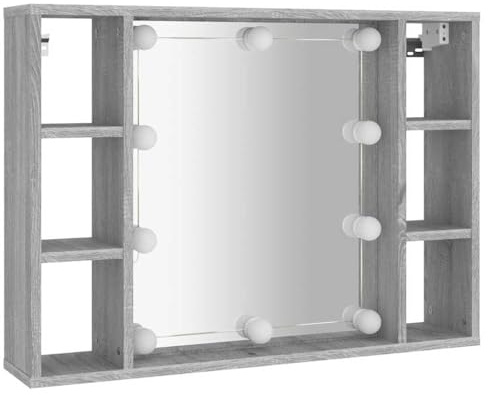 vidaXL Mirror Cabinet with LED Grey Sonoma Wall-mounted Make up Vanity