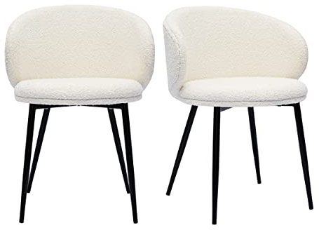Miliboo Chaises Design en Tissu Effet Laine bouclée écru et métal Noir (Lot de 2) Rosalie