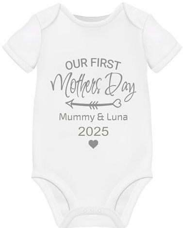 My Happy First Mothers Day Outfit Babygrow Vest Personalised Baby Grows Gifts from Newborn Clothes For Mummys Keepsake (SHORT SLEEVE TOP, 6-9 Months)
