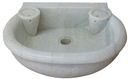 Biscottini Lavandino in marmo bianco 52x42x15 cm | Lavandino da esterno e interno | Lavabo pietra | Lavabo da appoggio pietra | Lavandino cucina