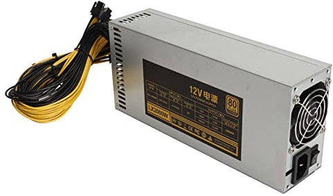 ASHATA Alimentation Minière 2000 W, Prise en Charge de 8 GPU Alimentation Minière GPU, Alimentation Minière PC PSU 2U Monocanal avec Ventilateur de Refroidissement, 10 X 6 Broches