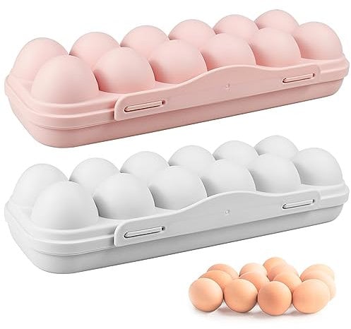 2 Pack Egg Holders, Plastic Egg Storage Box, Total 24 Grid Egg Tray Holder with Lid Eggs Keeper for Fridge Kitchen Home